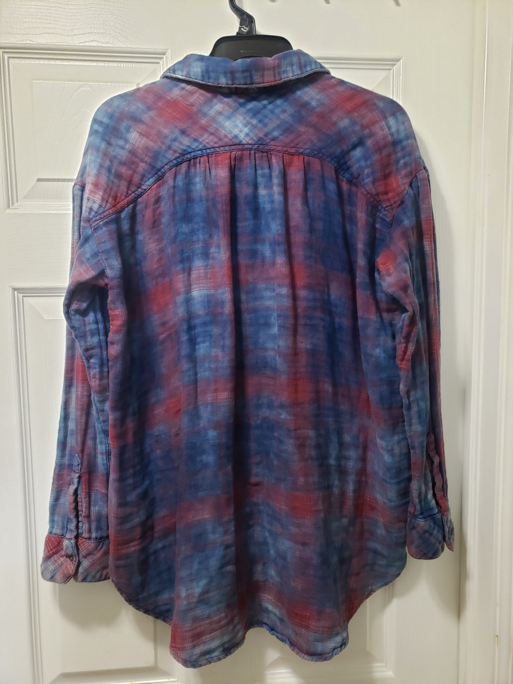 Free People Blue and Red Plaid Button-Down Shirt - Picture 2 of 4